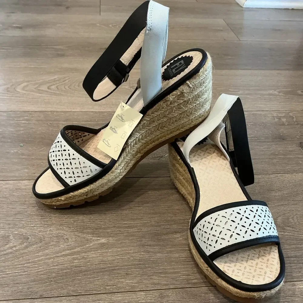 NEW Fly London Womens Espadrille Wedge Sandals US 10 EU 40‎ White Beachy Comfort